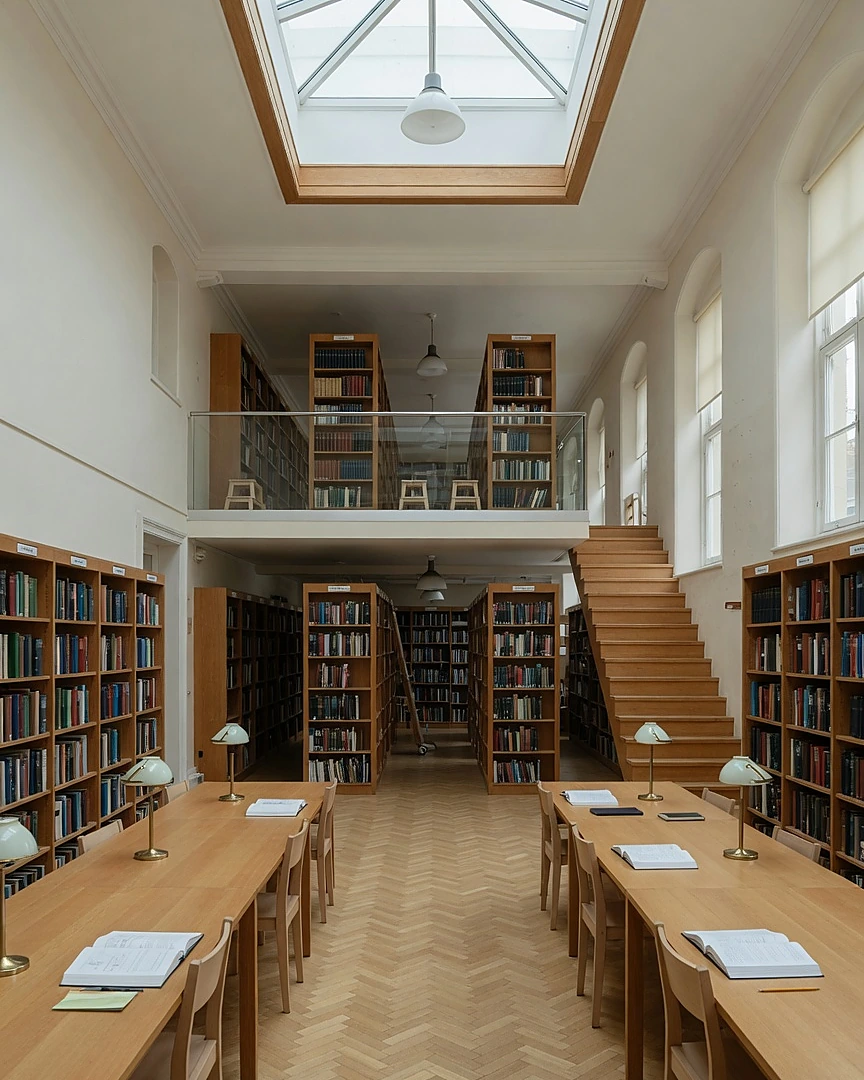Modern university library reading room